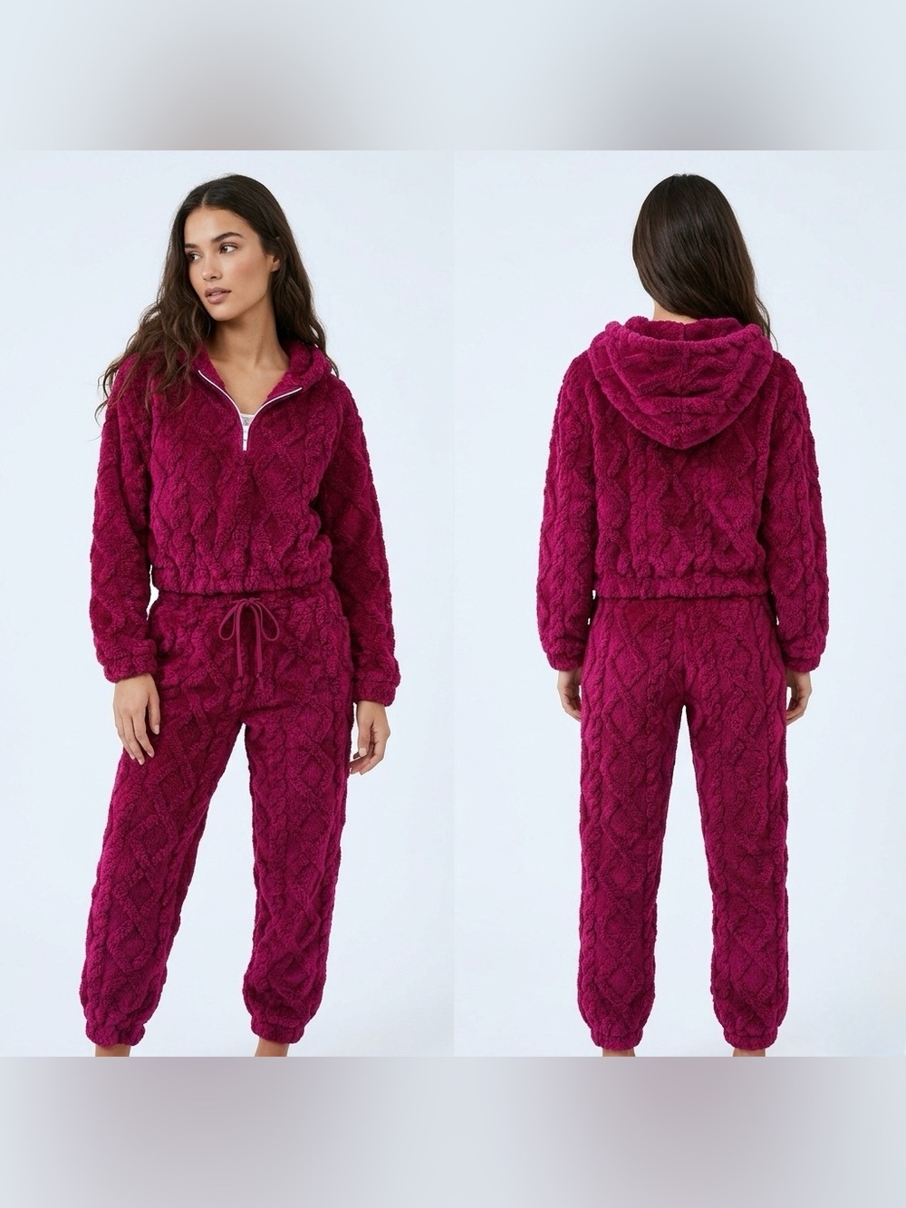 No Boundaries Women’s Wine Color Embossed Fleece Hoodie & Joggers Set size XS